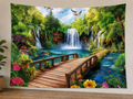 Forest Waterfall Bridge Backdrop styled scene 1