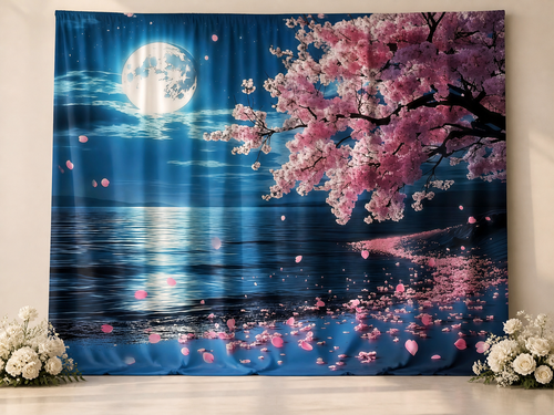 Cherry blossom moon fabric photography backdrop scene 1