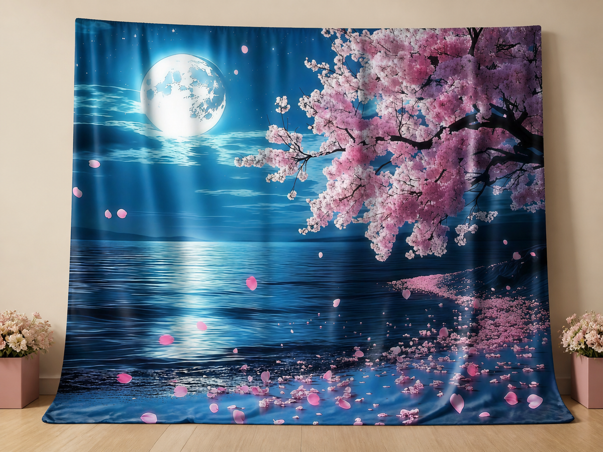 Cherry blossom moon fabric photography backdrop scene 3