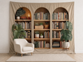 Three arch bookshelf fabric backdrop in reading portrait studio
