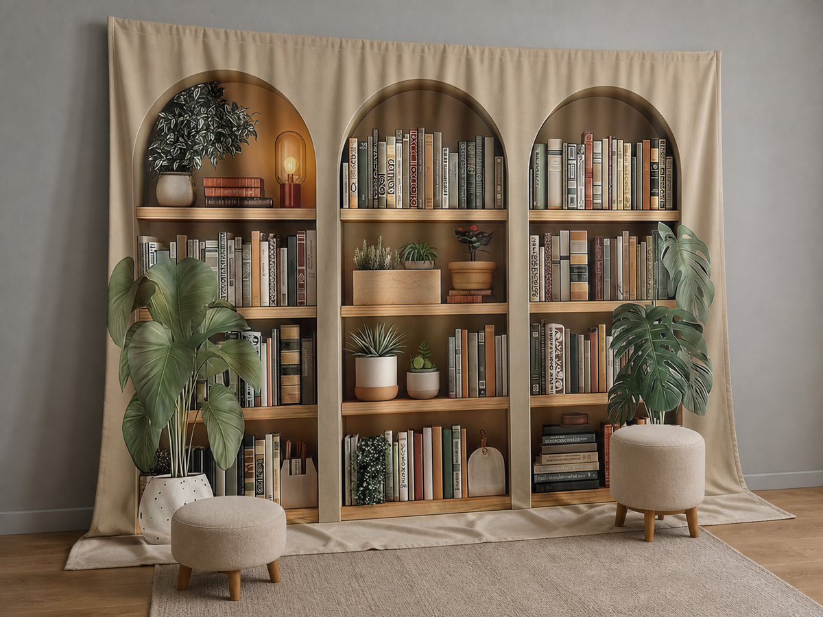 Books and plants photography backdrop for home office portraits