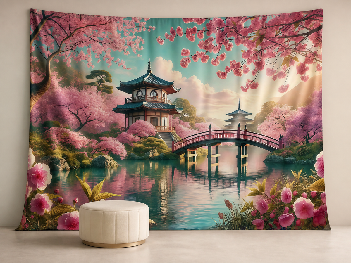 Japanese cherry blossom garden photography backdrop scene 3