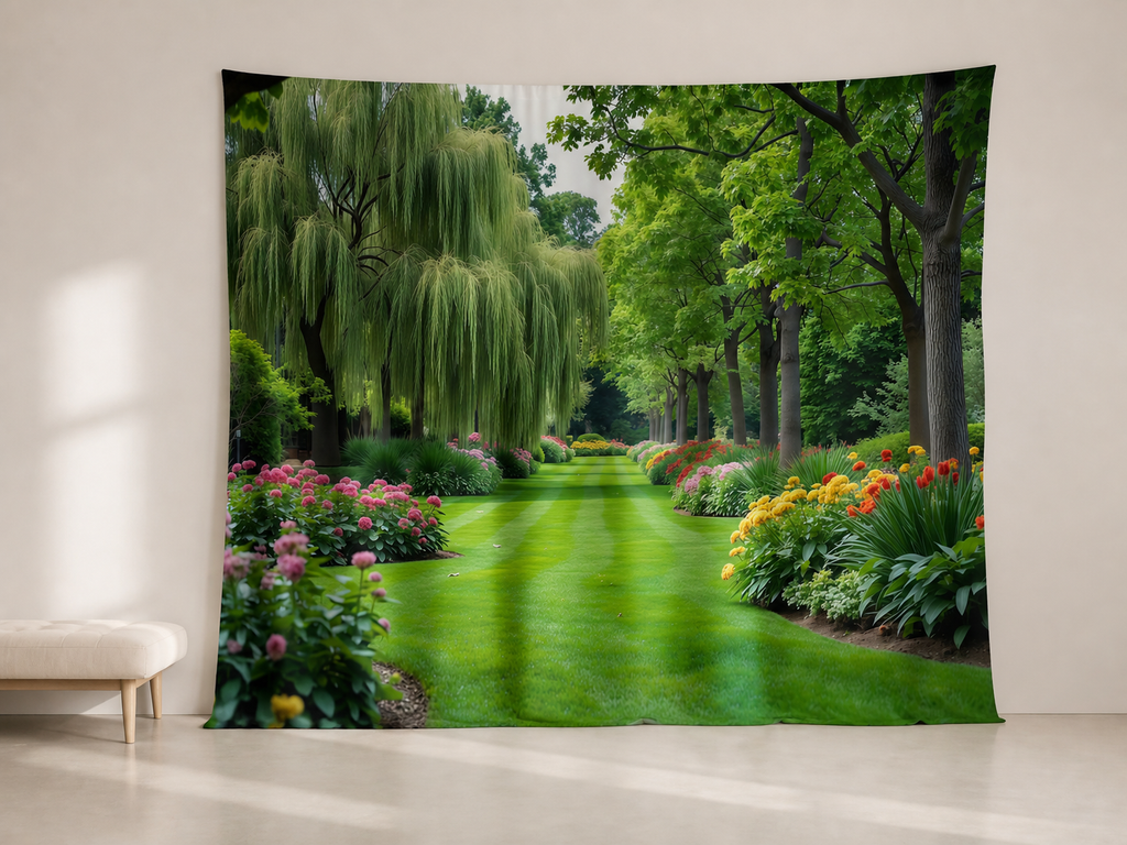 Willow tree garden lawn flexible fabric photography backdrop scene