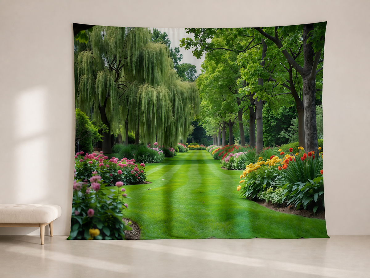 Willow tree garden lawn flexible fabric photography backdrop scene