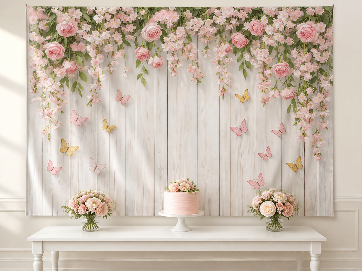 Fluttering Butterflies Floral Garden Backdrop spring celebration display