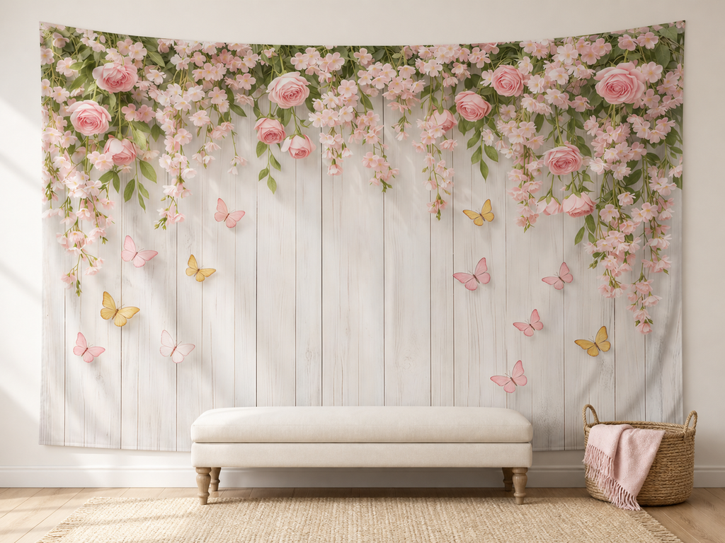 Fluttering Butterflies Floral Garden Backdrop reading-nook display