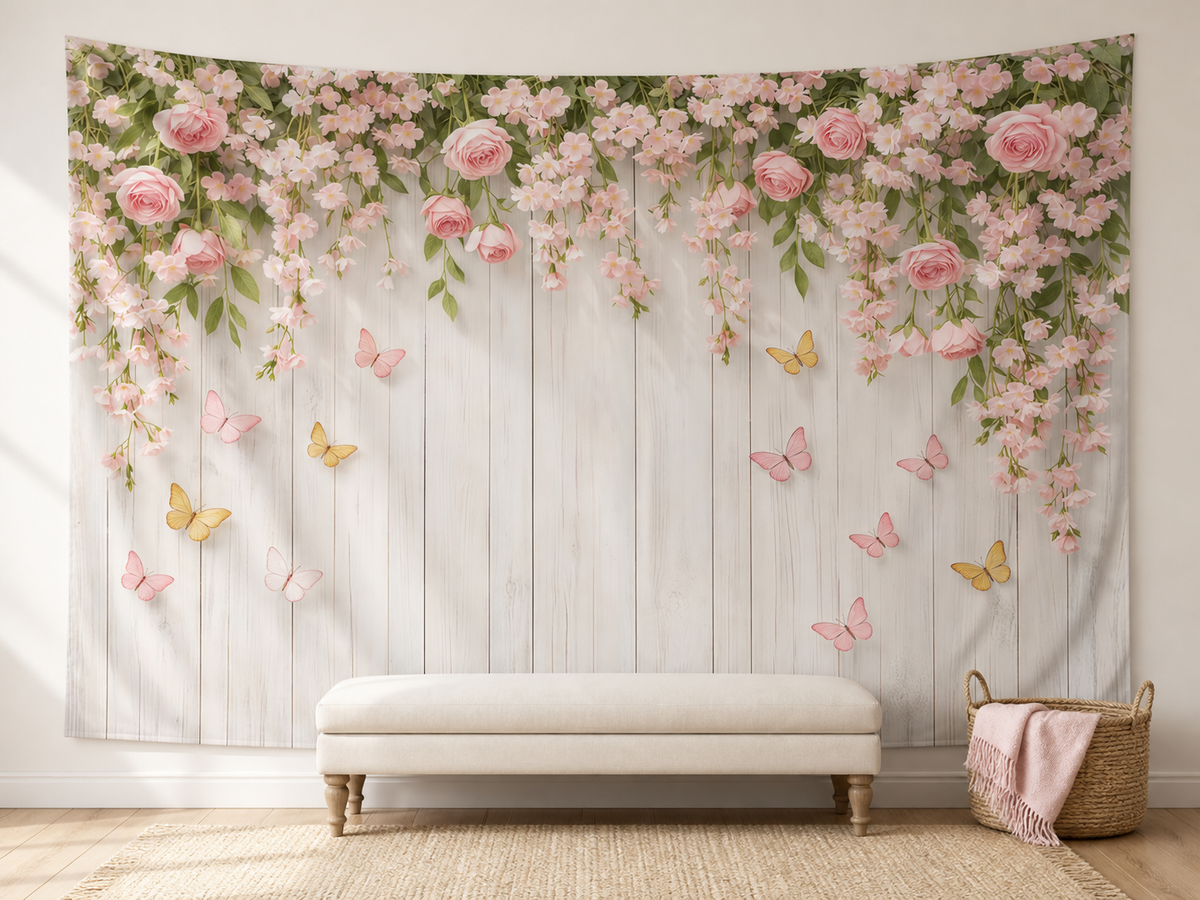 Fluttering Butterflies Floral Garden Backdrop reading-nook display