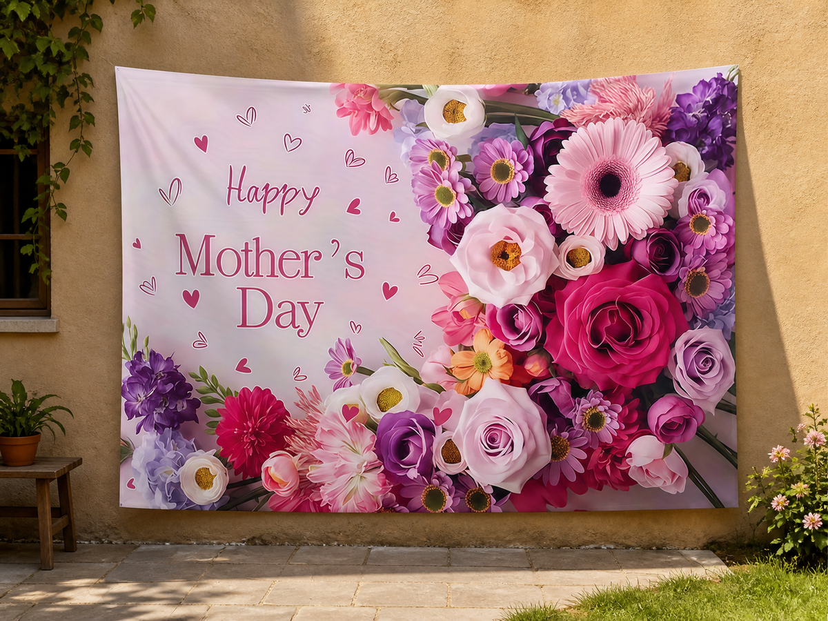 Pink Floral Mother's Day Backdrop garden application scene