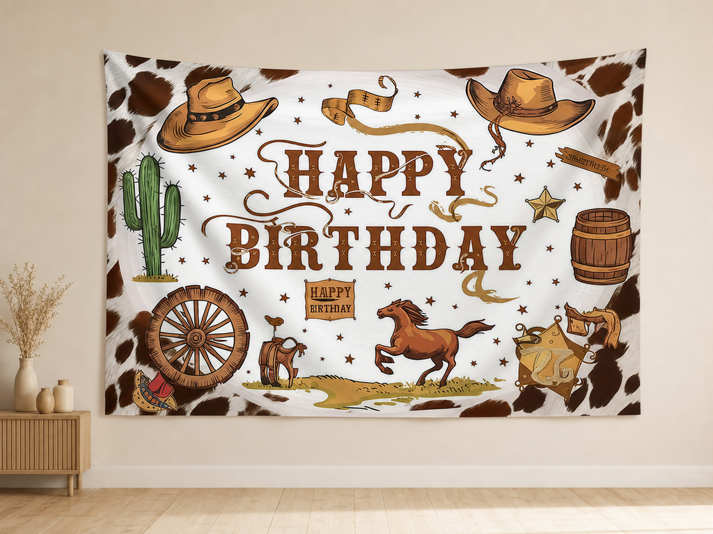 Western Cowboy Happy Birthday Backdrop indoor application scene