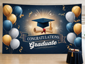 Navy gold congratulations graduate backdrop ceremony scene
