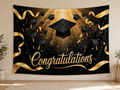 Gold Graduation Cap and Confetti Backdrop displayed on a home wall