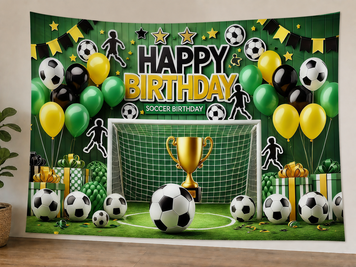 Soccer Happy Birthday Backdrop styled scene 1