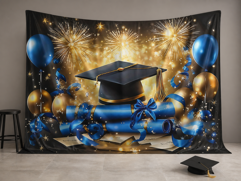 Graduation cap diplomas senior portrait backdrop