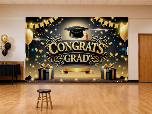Black Gold Graduation Backdrop scene 1