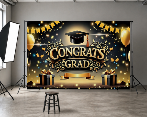Black Gold Graduation Backdrop scene 2