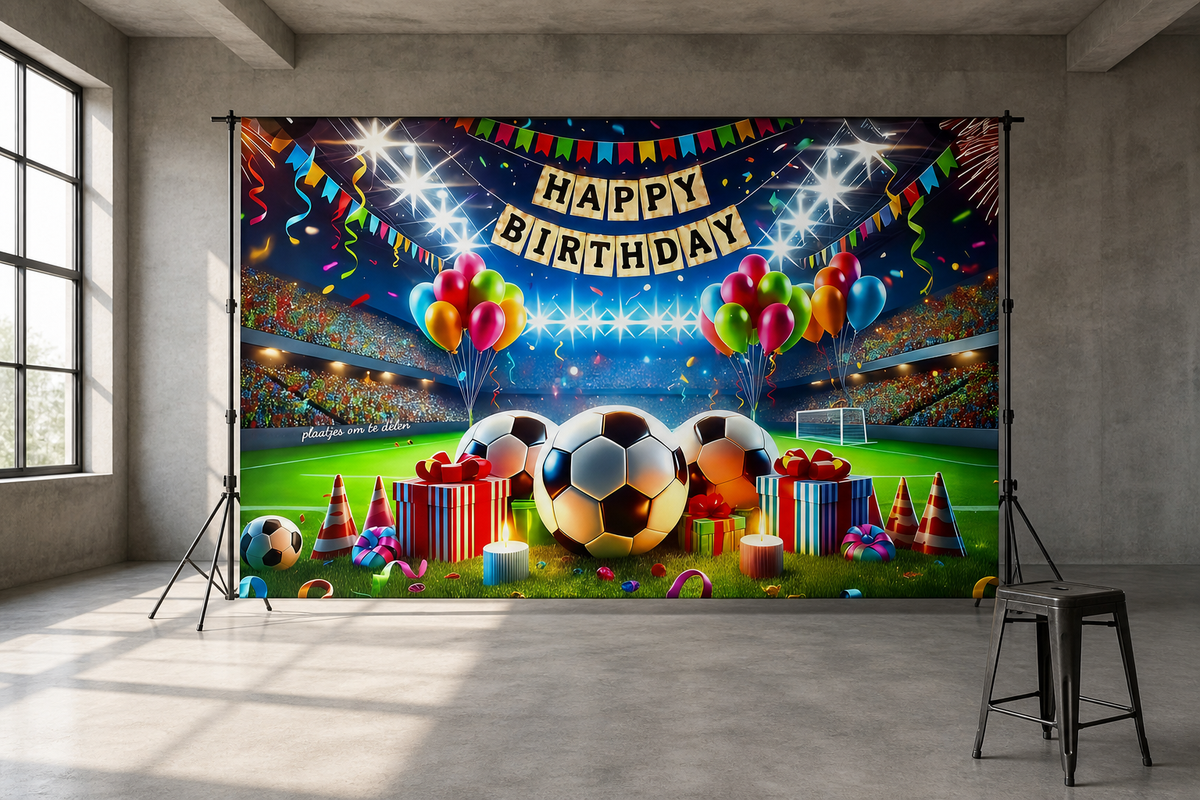 Green Soccer Birthday Backdrop scene 2