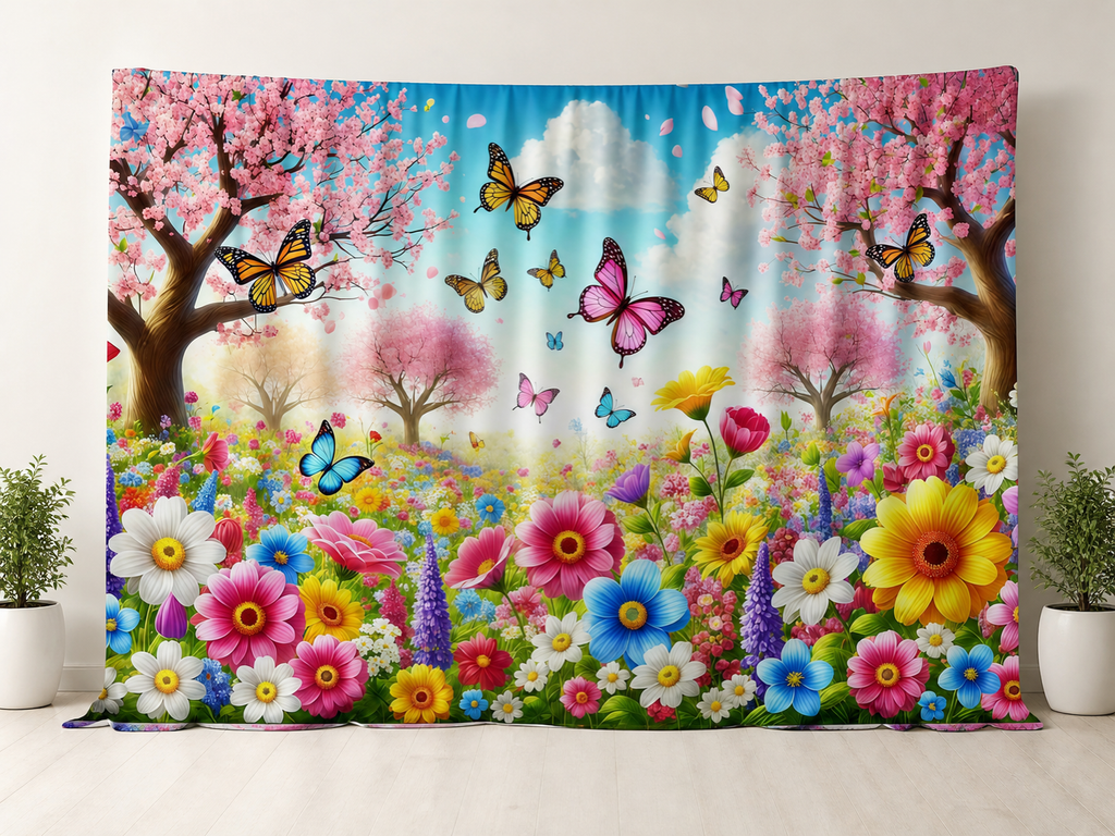 Spring flower meadow fabric photography backdrop scene 1