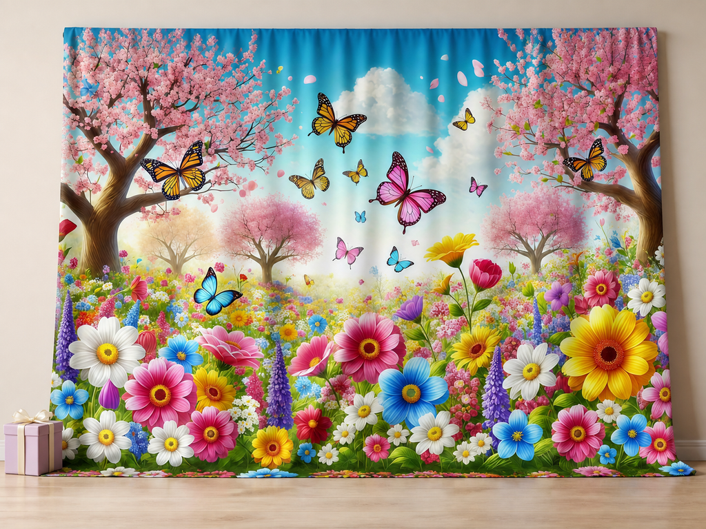 Spring flower meadow fabric photography backdrop scene 2