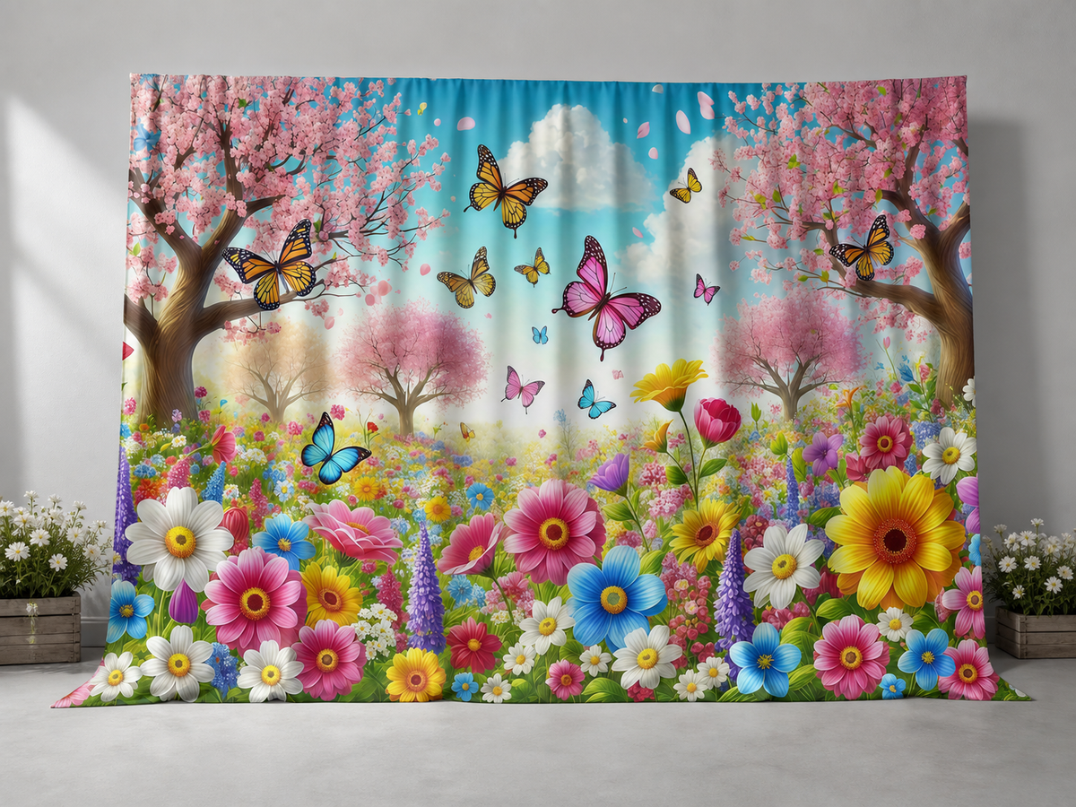 Spring flower meadow fabric photography backdrop scene 3