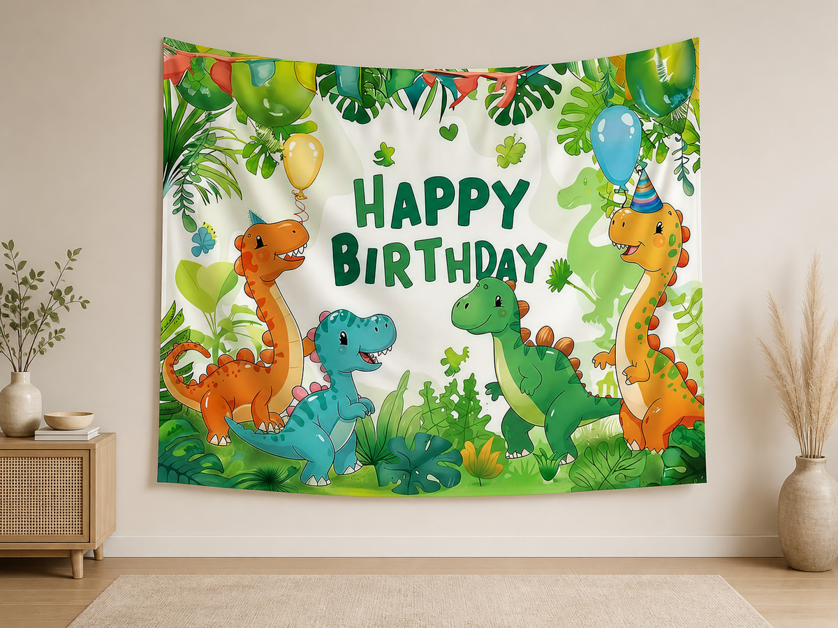 Dinosaur Happy Birthday Backdrop indoor application scene