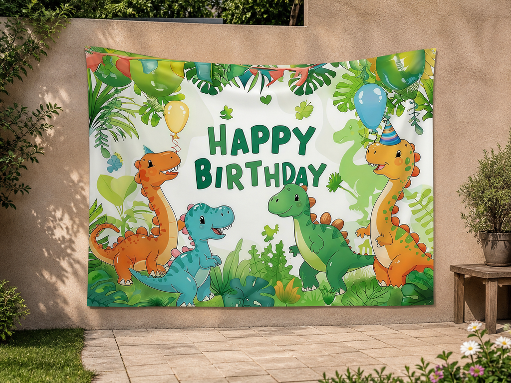Dinosaur Happy Birthday Backdrop garden application scene
