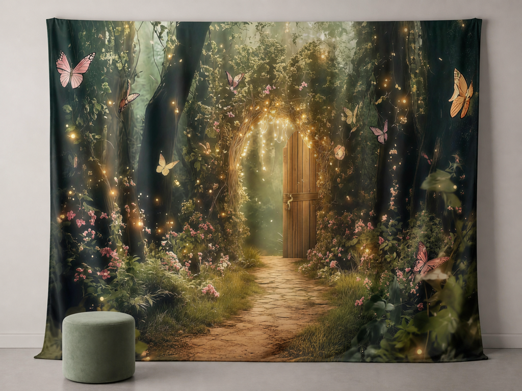 Enchanted forest door butterflies photography backdrop scene 3