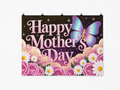 Happy Mother's Day Flowers and Butterfly printed polyester backdrop, shown at244 x183cm with straight-cut unhemmed edges and wall clips. Flat printed scenery; accessories not included.