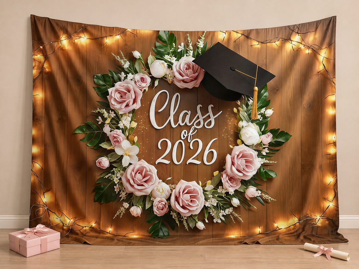 Pink rose Class of 2026 photography backdrop