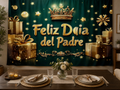 Spanish Father's Day gold crown polyester backdrop in dinner setting