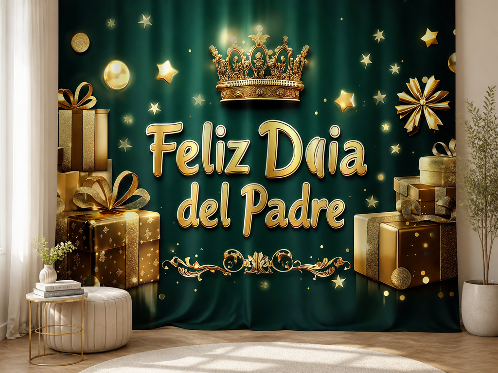 Spanish Father's Day gold crown polyester backdrop in portrait setting
