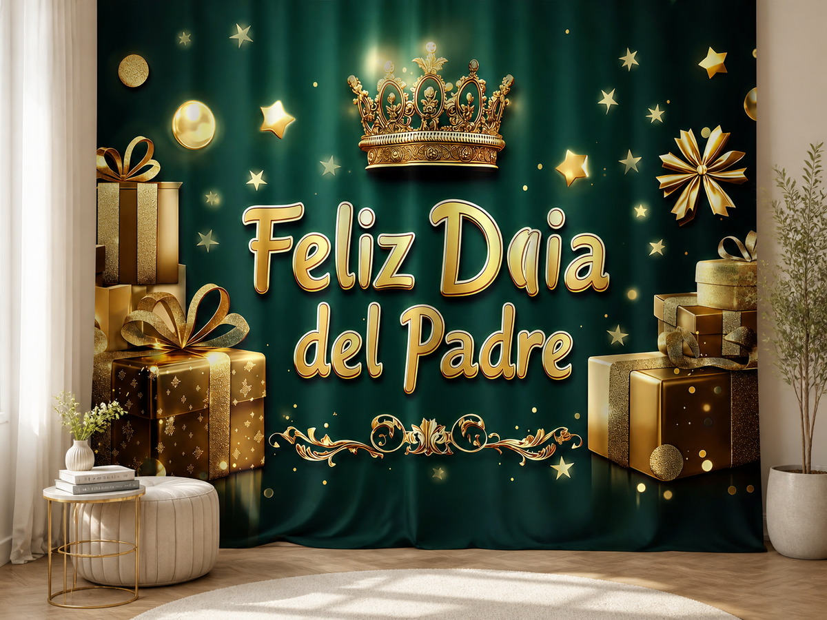 Spanish Father's Day gold crown polyester backdrop in portrait setting