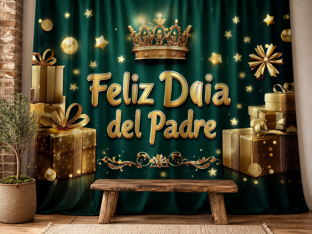Spanish Father's Day gold crown polyester backdrop in celebration setting