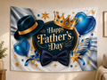 Blue and Gold Happy Father's Day Backdrop shown as a hanging polyester backdrop