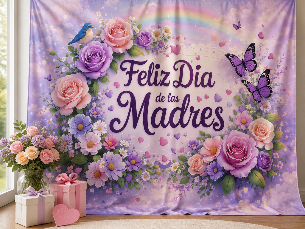 Feliz Dia de las Madres floral fabric photography backdrop scene 1