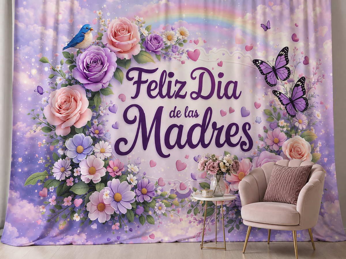 Feliz Dia de las Madres floral fabric photography backdrop scene 2