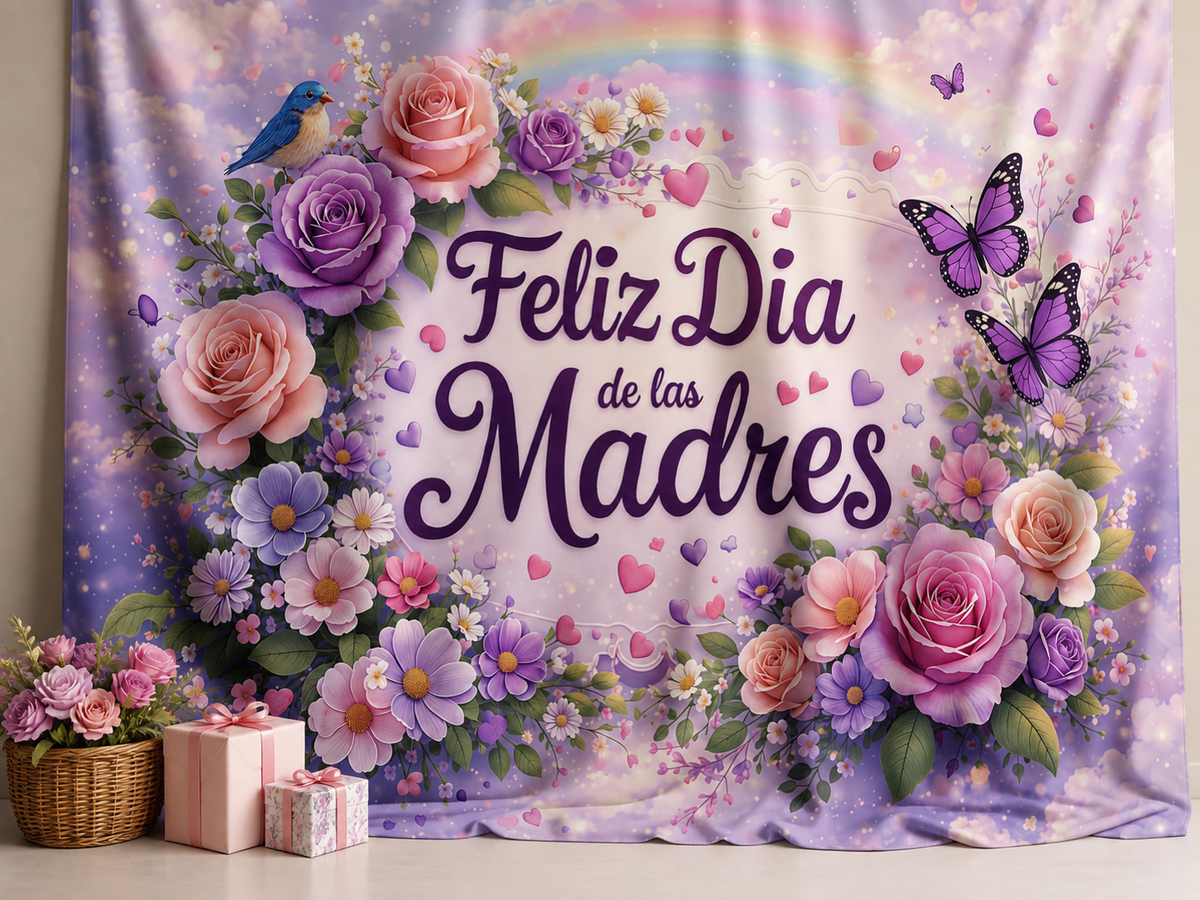 Feliz Dia de las Madres floral fabric photography backdrop scene 3