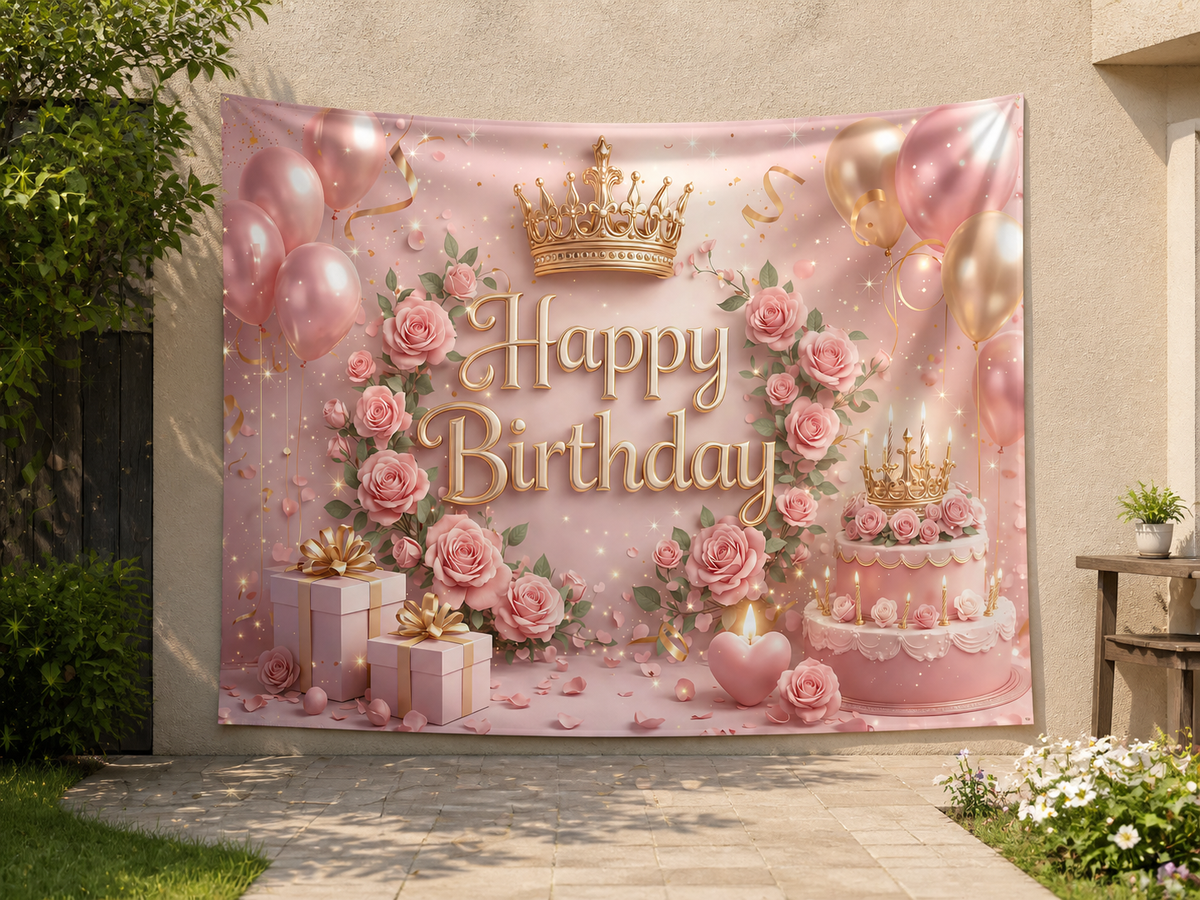 Pink Crown Happy Birthday Backdrop garden application scene