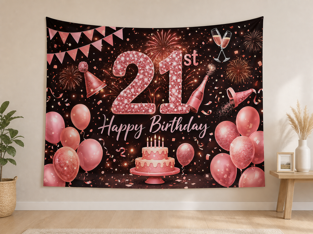 Rose Gold 21st Birthday Backdrop application scene 1