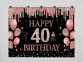 Happy 40th Birthday printed polyester backdrop, shown at244 x183cm with straight-cut unhemmed edges and wall clips. Flat printed scenery; accessories not included.