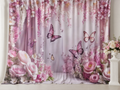 Pink floral butterfly wedding fabric photography backdrop scene 1