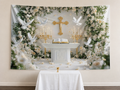 Christian Cross Candles Floral Dove Backdrop church ceremony display