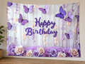 Purple Butterfly Happy Birthday Backdrop styled scene 1
