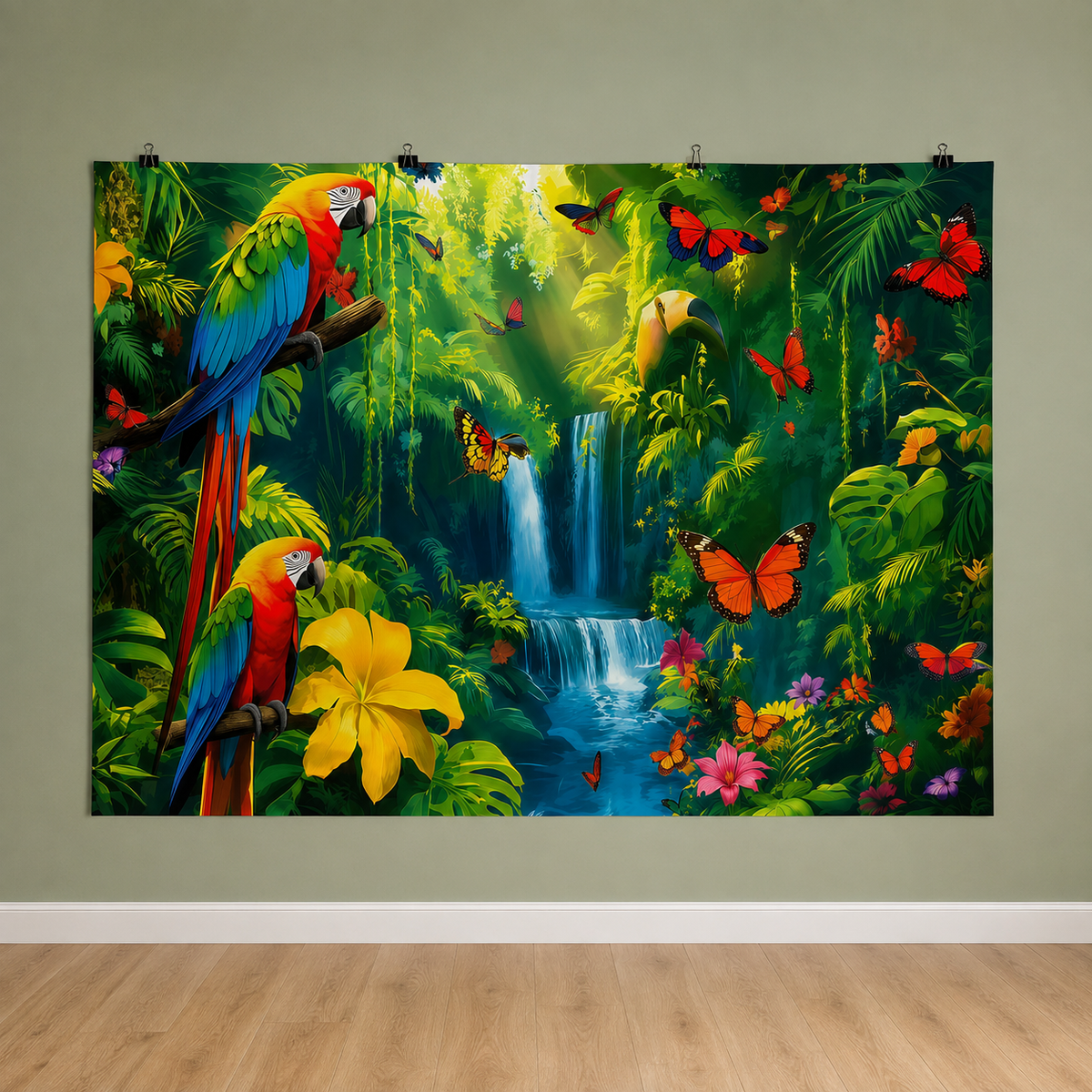 FJ260422007 flat printed polyester backdrop, indoor wall-clip display; accessories not included