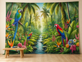 Four macaws tropical rainforest photography backdrop scene 1