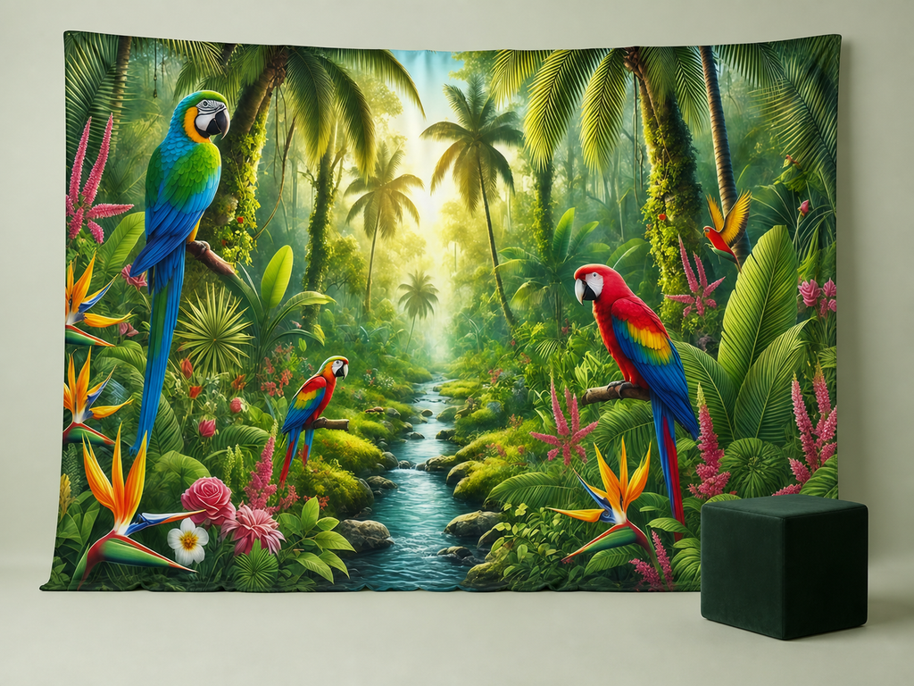 Four macaws tropical rainforest photography backdrop scene 2
