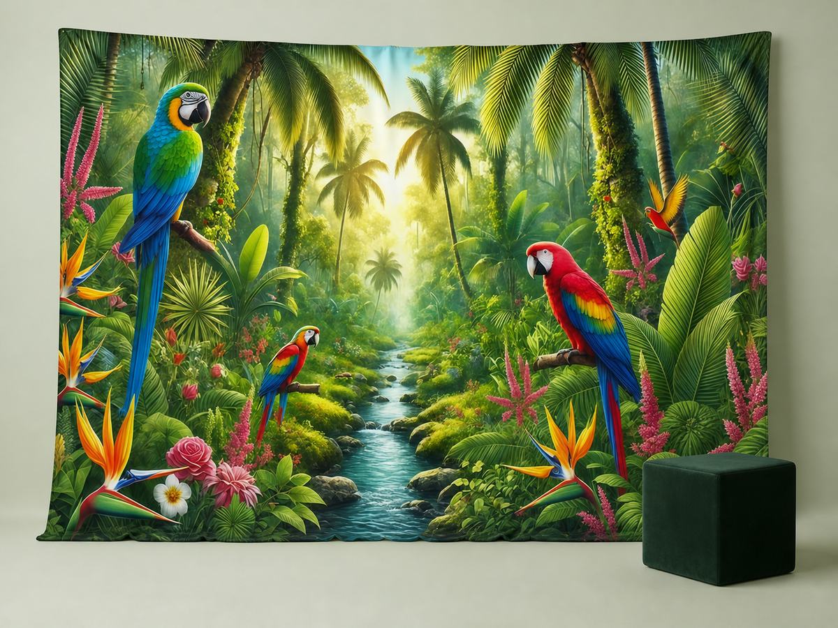 Four macaws tropical rainforest photography backdrop scene 2