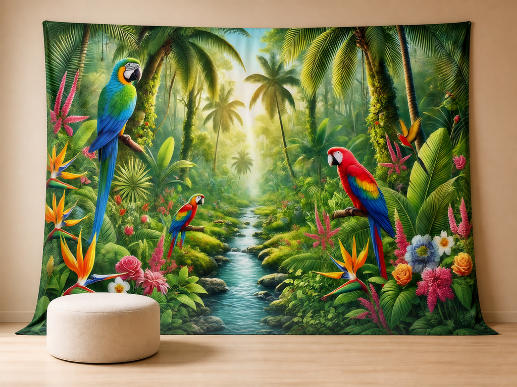 Four macaws tropical rainforest photography backdrop scene 3