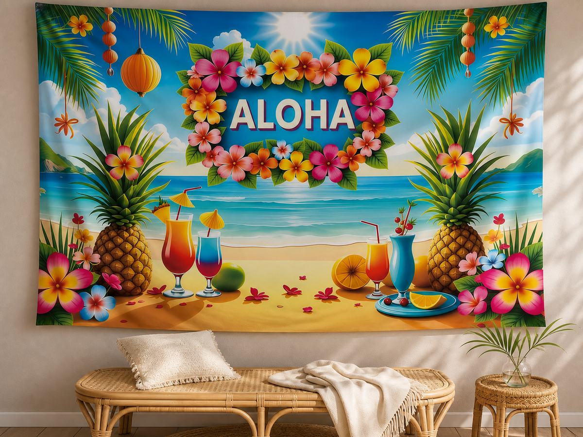 Aloha Hawaiian Beach Party Backdrop tropical portrait corner