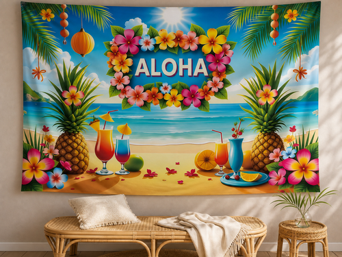Aloha Hawaiian Beach Party Backdrop tropical portrait corner