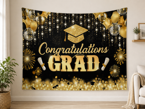 Black Gold Congratulations Grad Backdrop application scene 1